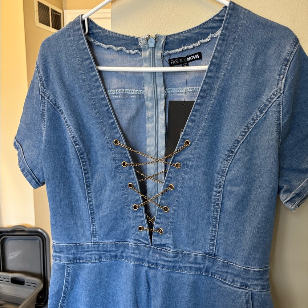Fashion Nova Blue Denim Jumpsuit